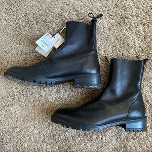 Zara Black Leather Zipper Ankle Boots